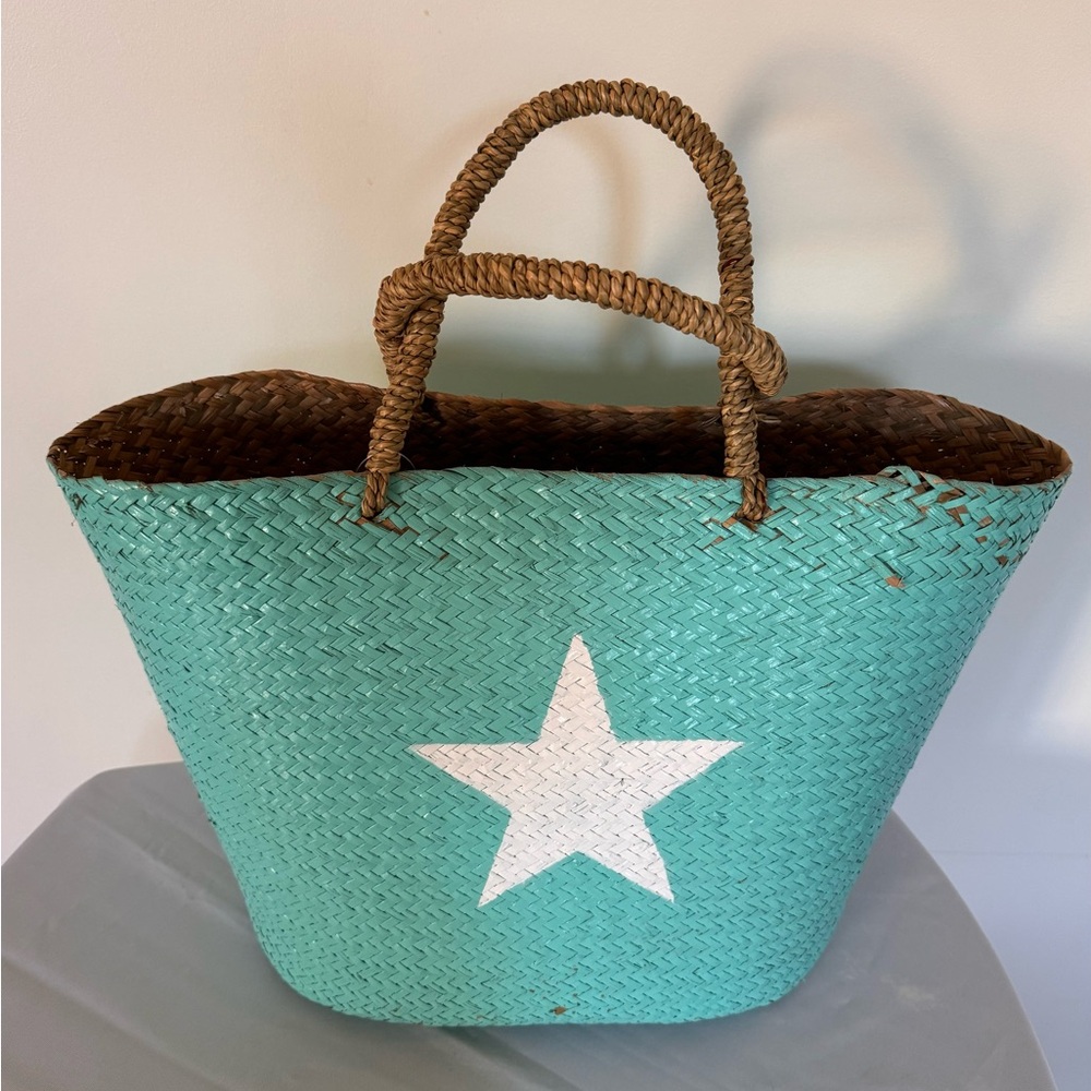 turquoise woven beach bag